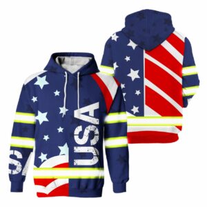 Hi Vis Hoodie Reflective USA Flag Safety For Running, Cycling, Walking and Working