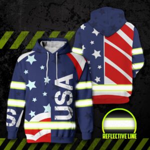 Hi Vis Hoodie Reflective USA Flag Safety For Running, Cycling, Walking and Working