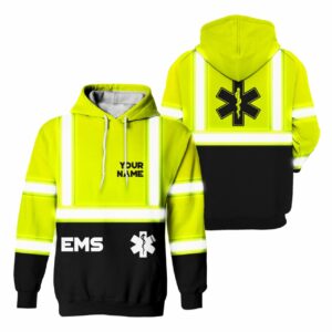 Hi Vis Hoodie Reflective EMS Custom Name Safety Workwear For EMS Workers, EMT, Paramedic