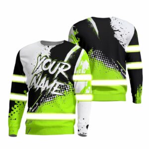 Hi Vis Long Sleeve Shirts Reflective Green Custom Name Safety For Mountain Biker, Runner, Cyclist, Walking and Working
