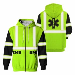 High Visibility Zip Hoodie Reflective EMS Green Safety Workwear For EMS Workers, EMT, Paramedic