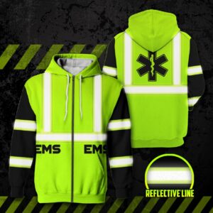 High Visibility Zip Hoodie Reflective EMS Green Safety Workwear For EMS Workers, EMT, Paramedic
