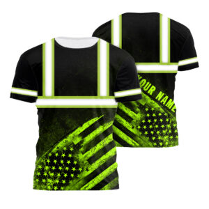 Hi Vis Shirts Reflective US Flag Custom Name Safety Workwear For Workers, Runners, Walkers
