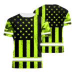 Hi Vis Shirts Reflective Green US Flag Safety Workwear For Workers, Runners, Walkers
