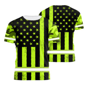 Hi Vis Shirts Reflective Green US Flag Safety Workwear For Workers, Runners, Walkers