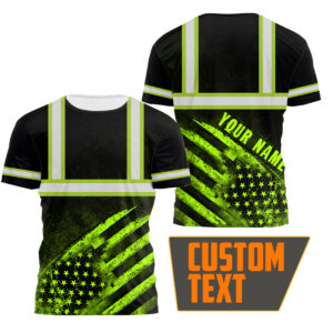 Hi Vis Shirts Reflective US Flag Custom Name Safety Workwear For Workers, Runners, Walkers