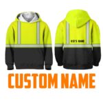 Hi Vis Reflective Black Below Custom Name Kids Hoodie Safety Workwear