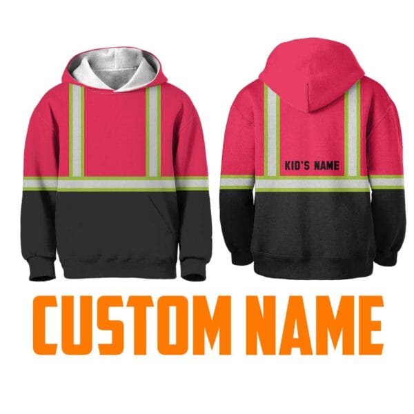 Hi Vis Reflective Black Below Custom Name Kids Hoodie Safety Workwear