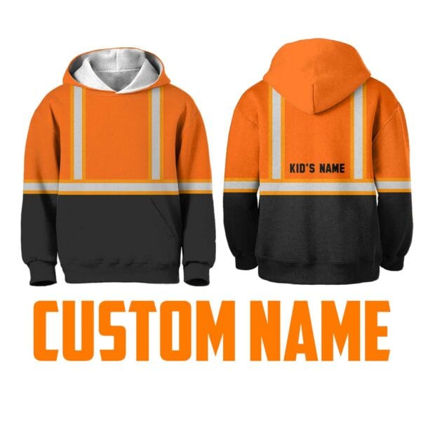 Hi Vis Reflective Black Below Custom Name Kids Hoodie Safety Workwear
