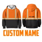 Hi Vis Reflective Black Below Custom Name Kids Hoodie Safety Workwear