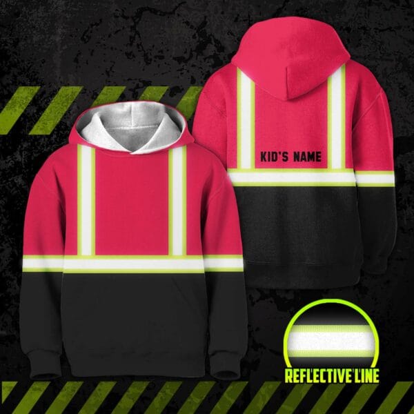 Hi Vis Reflective Black Below Custom Name Kids Hoodie Safety Workwear