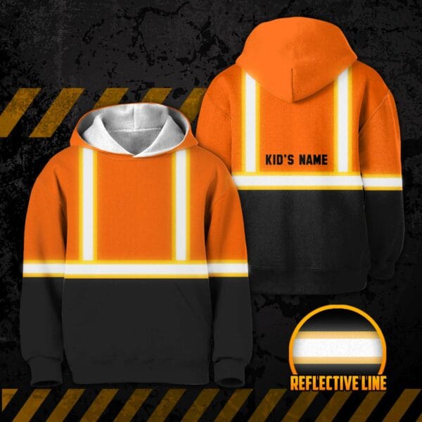 Hi Vis Reflective Black Below Custom Name Kids Hoodie Safety Workwear