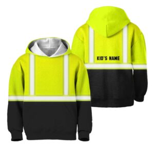 Hi Vis Reflective Black Below Custom Name Kids Hoodie Safety Workwear