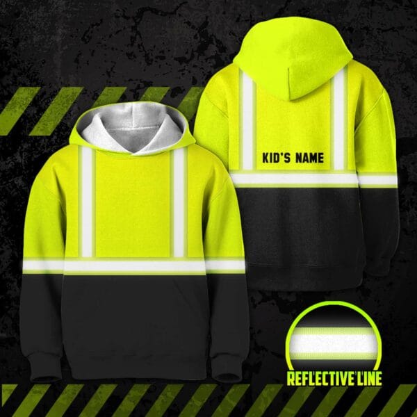 Hi Vis Reflective Black Below Custom Name Kids Hoodie Safety Workwear