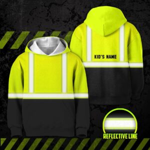 Hi Vis Reflective Black Below Custom Name Kids Hoodie Safety Workwear