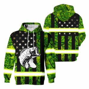 Hi Vis Hoodie Reflective Camo Bass American Flag Outdoor Safety For Fisherman, Fishing Lovers