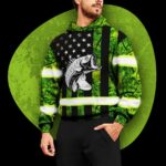 Hi Vis Hoodie Reflective Camo Bass American Flag Outdoor Safety For Fisherman, Fishing Lovers