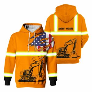Hi Vis Hoodie Reflective Cautious Orange Operator Custom Name Safety Workwear For Operator