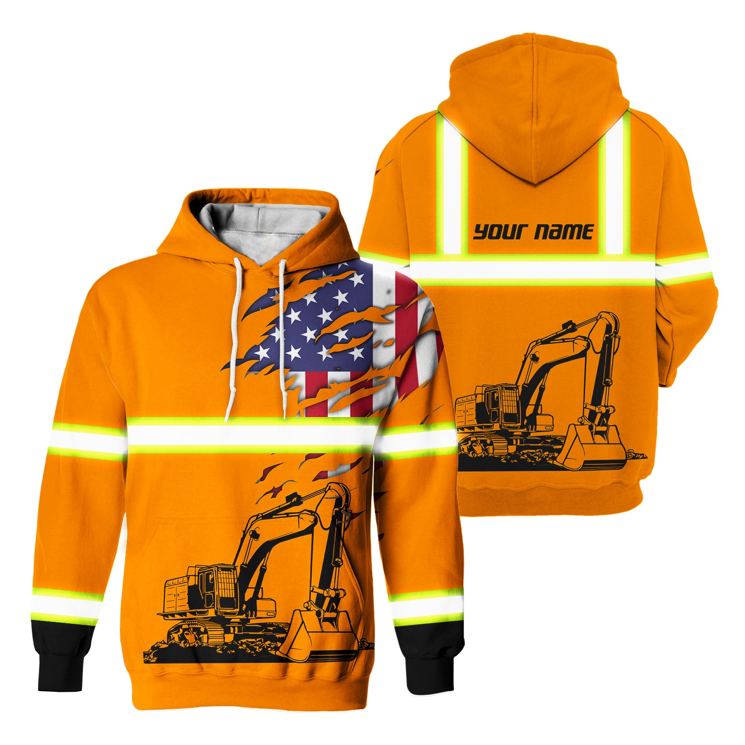 Hi Vis Hoodie Reflective Cautious Orange Operator Custom Name Safety