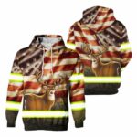 Hi Vis Hoodie Reflective Deer US Flag Outdoor Safety For Hunters, Hunting Lovers