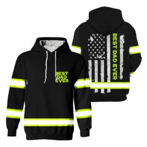 Hi Vis Hoodie Reflective Father's Day American Flag Best Dad Ever Safety For Dad, Father's Day Gift