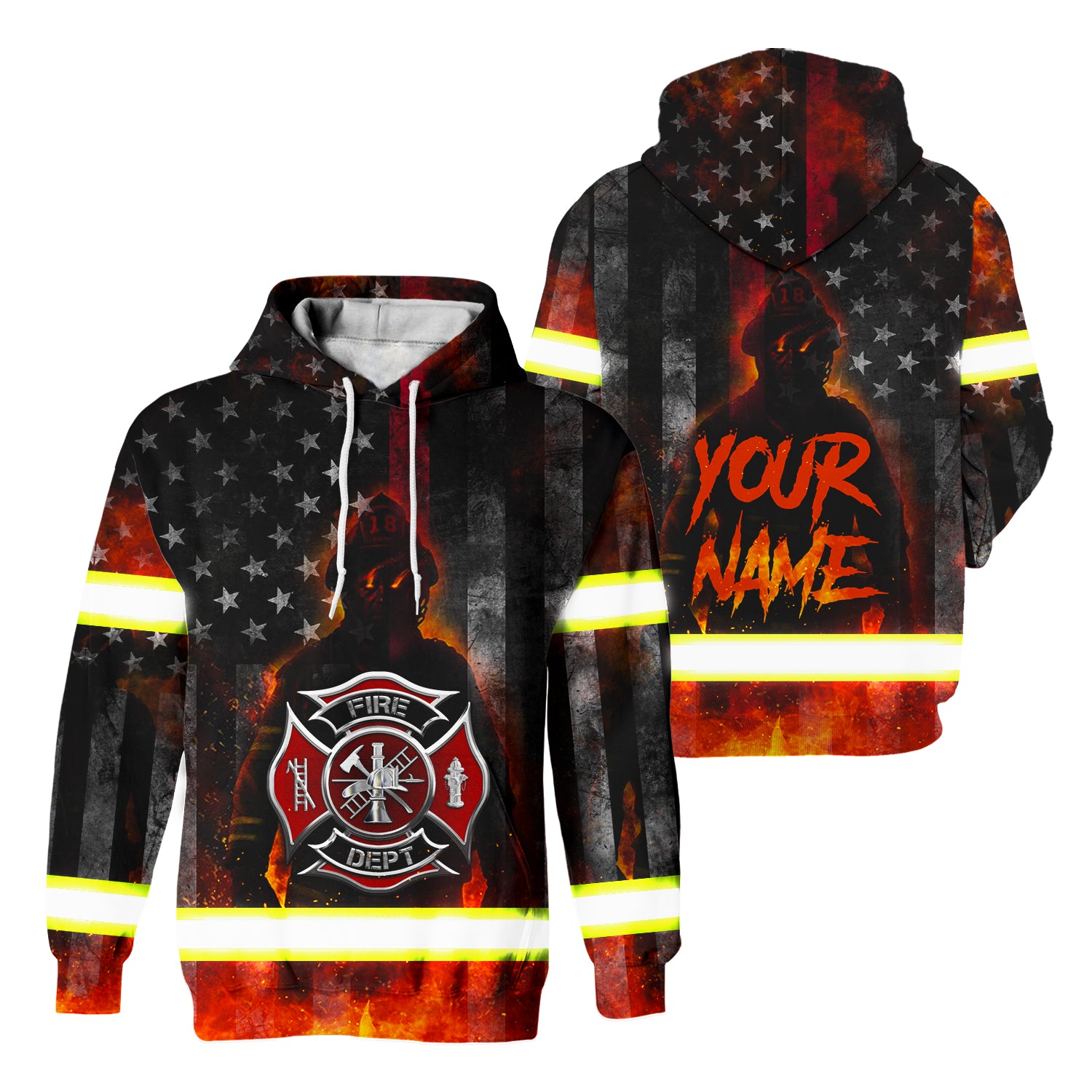 Hi Vis Hoodie Reflective Firefighter Thin Red Line Custom Name Safety ...