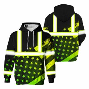 Hi Vis Hoodie Reflective Gradient USA Flag Safety Workwear For Workers, Runners, Cyclists