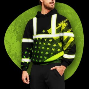 Hi Vis Hoodie Reflective Gradient USA Flag Safety Workwear For Workers, Runners, Cyclists