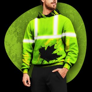 Hi Vis Hoodie Reflective Green Canada Flag Safety Workwear For Canadian