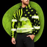 Hi Vis Hoodie Reflective Green US Flag Eagle For Patriotic, American, Military
