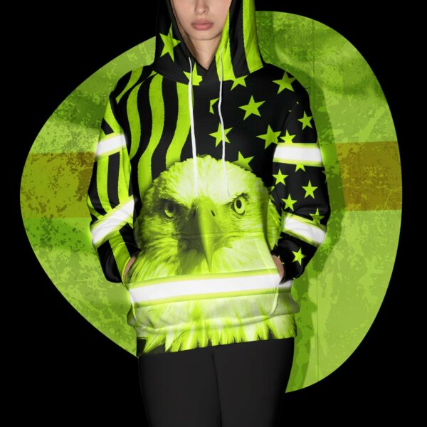 Hi Vis Hoodie Reflective Green US Flag Eagle For Patriotic, American, Military