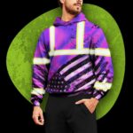 Hi Vis Hoodie Reflective Hologram US Flag Paint Safety Workwear For Worker, Motorcycle Bicycle, Runner