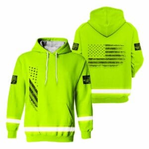 Hi Vis Hoodie Reflective Black Lime USA Flag Safety Workwear For Workers, Runners, Cyclists