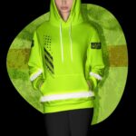 Hi Vis Hoodie Reflective Black Lime USA Flag Safety Workwear For Workers, Runners, Cyclists