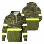 Hi Vis Hoodie Reflective Moss Green For Worker, Runners, Cyclist, Fishman, Hunter