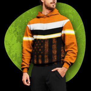 Hi Vis Hoodie Reflective Orange US Flag Custom Name Safety For Motorcycle Bicycle, Runner, Working