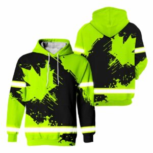Hi Vis Hoodie Reflective Paint Flakes Canada Flag Green Neon Safety Workwear