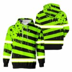 Hi Vis Hoodie Reflective Paint Flakes USA Flag Green Neon Safety Workwear