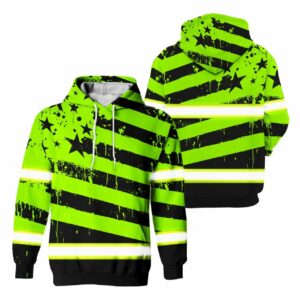 Hi Vis Hoodie Reflective Paint Flakes USA Flag Green Neon Safety Workwear