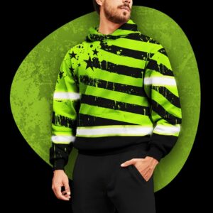 Hi Vis Hoodie Reflective Paint Flakes USA Flag Green Neon Safety Workwear