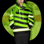 Hi Vis Hoodie Reflective Paint Flakes USA Flag Green Neon Safety Workwear