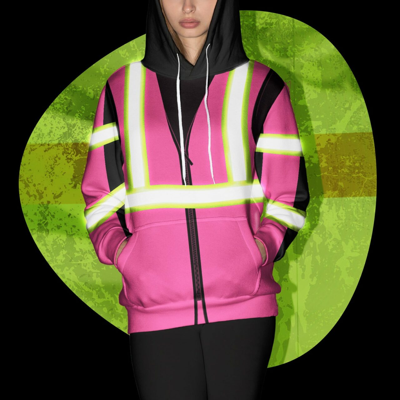 Hi Vis Hoodie Reflective Pink Workwear Safety For Women 3D All Over Printed | Trainingsjacken