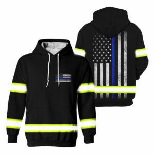 Hi Vis Hoodie Reflective Thin Blue Line US Flag Police Safety For Police