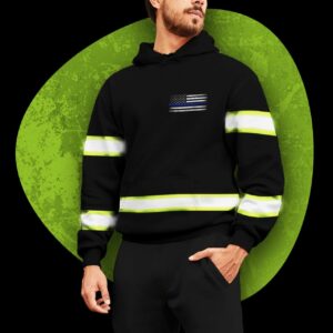 Hi Vis Hoodie Reflective Thin Blue Line US Flag Police Safety For Police