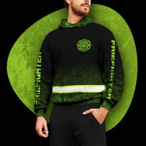 Hi Vis Hoodie Reflective Thin Green Line Firefighter Safety For Fireman, Firefighter