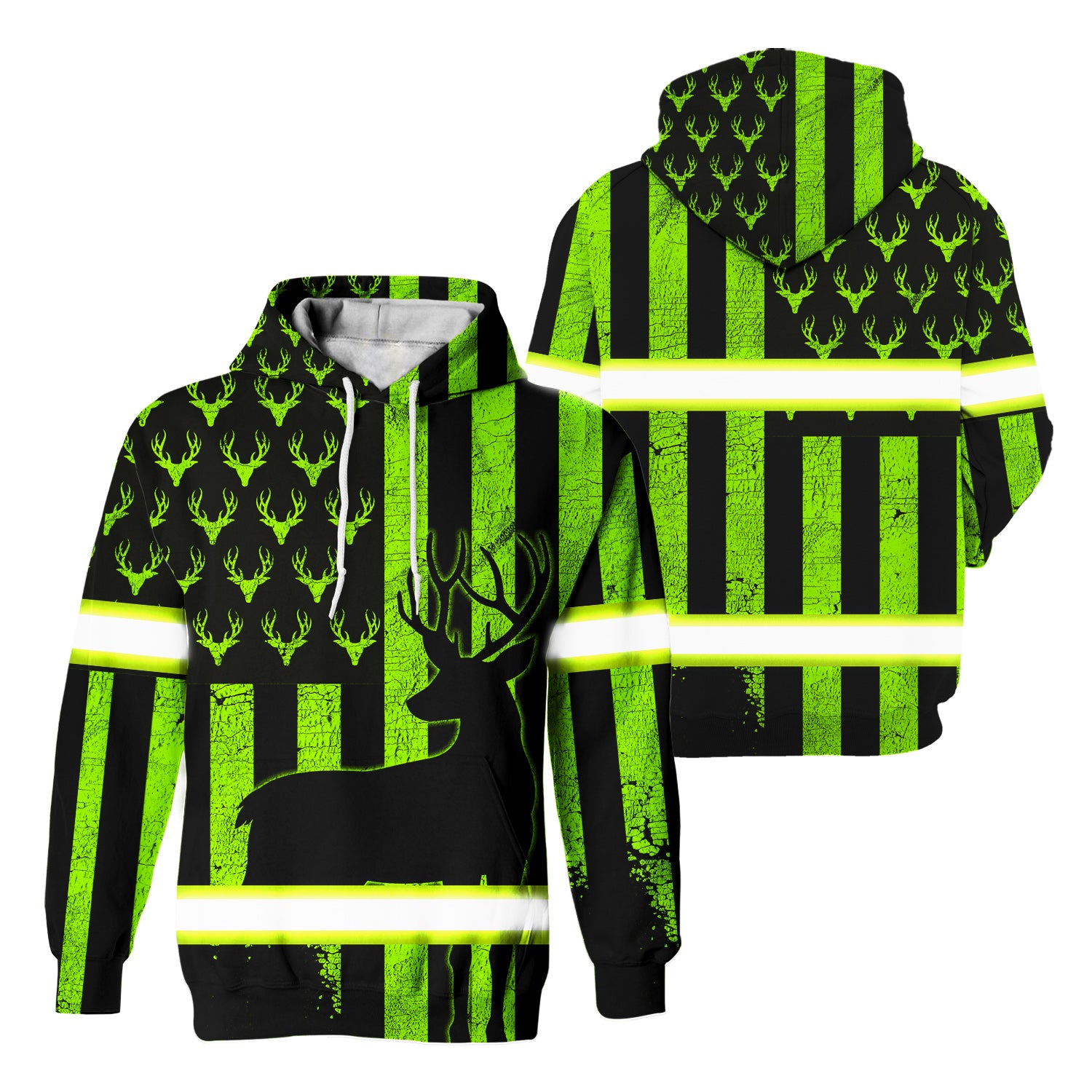 Hi Vis Hoodie Reflective US Flag Black Green Safety Workwear
