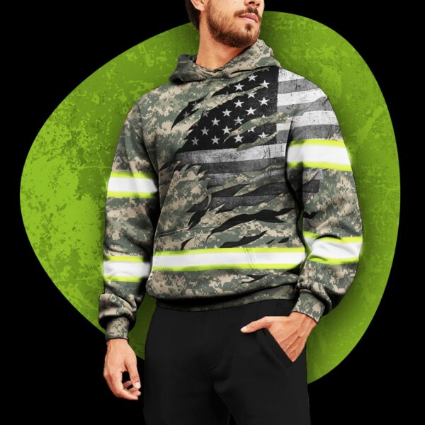 Hi Vis Hoodie Reflective US Flag Camo For Patriotic, American, Military