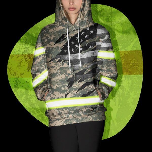 Hi Vis Hoodie Reflective US Flag Camo For Patriotic, American, Military