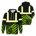 Hi Vis Hoodie Reflective US Flag Fishing Outdoor Safety For Fisherman, Fishing Lovers
