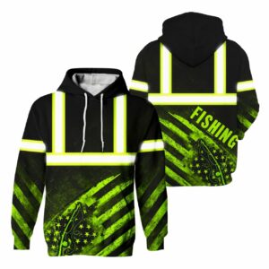 Hi Vis Hoodie Reflective US Flag Fishing Outdoor Safety For Fisherman, Fishing Lovers